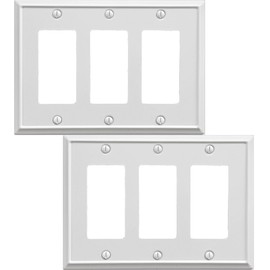 OKAWYC Triple Decorator Light Switch Cover Aria Metal Wall Plate, 2-Pack White 3 Gang Triple Rocker, for Receptacle Dimmer Switch GFCI Outlet, Switch Cover Decorative Wallplate, Durable