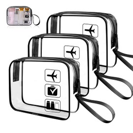 Clear Travel Toiletries Bag, 3 PCS Clear Toiletry Bag with Zipper and Hand Strap, Clear Makeup Bags for Women Men(Black)