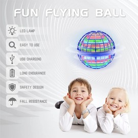 SVJJ 2025 Flying Orb Ball Toy - Hand Controlled Hover Boomerang with RGB Lights, Cosmic Globe Fidget Spinner Mini Drone, Safe Indoor Outdoor Gift for 6+ Boys Girls Teens (Blue)