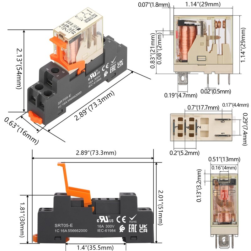Weasch Power Relay RFT1CO615L, AC 110V Coil, 5 Pin 12A,