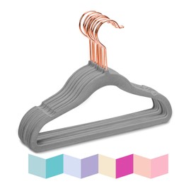 MIZGI Premium Kids Velvet Hangers (Pack of 50) with Copper/Rose Gold Hooks,Space Saving Ultra Thin,Non Slip Baby Hangers for Children's Skirt Dress Pants,Clothes Hangers by (Blue)