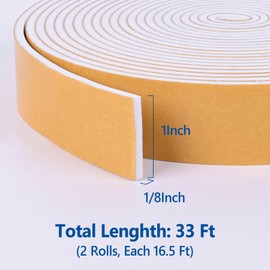 Self Adhesive Foam Tape Weatherstrip 1/4in x 1/8in x 66Ft High Density Foam Insulation Strips Foam Seal Weather Stripping with Strong Adhesive for Door and Window Sound Isolation Soundproofing