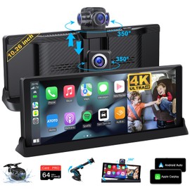 4K Apple Carplay with 350° Rotatable Camera 10.26" Carplay Screen for Car Auto-Brightness Wireless Carplay & Android Auto w Dual Bluetooth,Vioce Control, Navigation, Apple Car Play, Unique Bracket