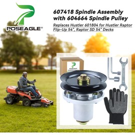 607418 Spindle Assembly with 604664 Pulley Replaces Hustler 601804 Spindle Assembly, Hustler Fastrak 54 Spindle, Hustler 54 inch Spindle for Hustler Raptor Flip-Up 54", Raptor SD 54" Decks