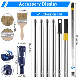 HuuppHip Multi Angle Paint Brush Extender Extension Pole Attachments, 1.7m Paint Roller Extension Pole with Paint Brush, 180° Rotation Paint Roller Extension Pole fits Most Rollers and Scrapers