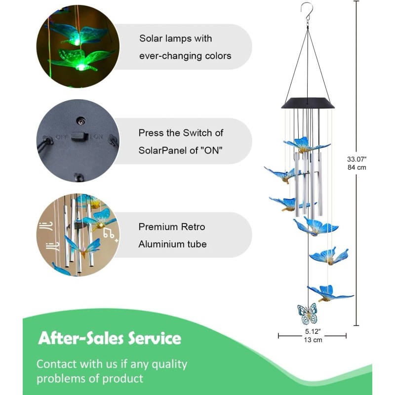 Nacome Solar Wind Chimes for Outside: Memorial Color Changing Bell