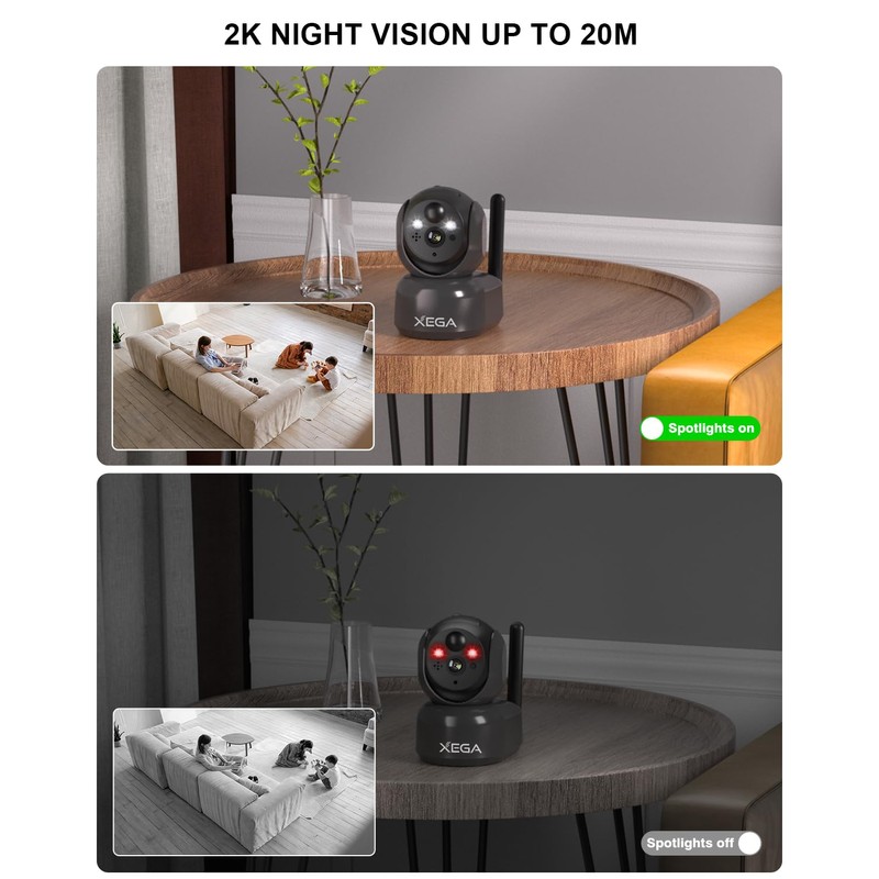Xega 4G Cellular Security Camera Indoor Portable, 2K No WiFi