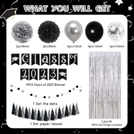 Graduation Party Decorations 2023-Blue and Gold Class of 2023 Banner Paper Pompoms, Congrats Grad Foil Fringe Curtain Backdrop and Senior Graduation Party Balloons Decorations Supplies