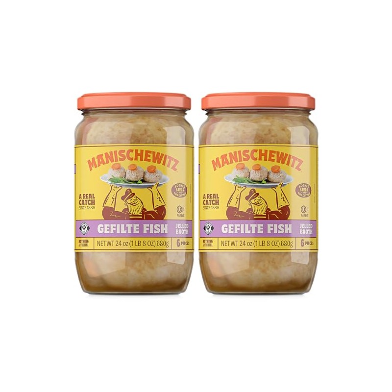Manischewitz Gefilte Fish in Jelled Broth 24oz (2 Pack), Packed