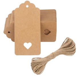 Gift Tag 100pcs Kraft Paper Tag Brown Gift Tags Blank with Lovely Hollow Heart 9x4cm (Brown-100)