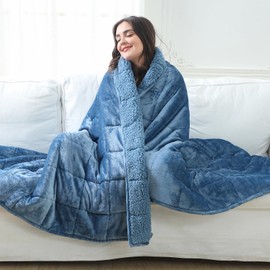 Aemicion Twin Weighted Blanket for Adults,Unicolor Ultra-Soft Fleece Sherpa, Dual Sided Cozy Plush Blanket for Couch Bed, 15lbs 48 x 72in-Slate Blue