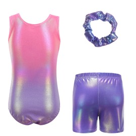 Cucudy Gymnastics Leotards for Girls Long Sleeve/Sleeveless Gradient Color Diamond Leotard Dancing Ballet Gymnastics Athletic Leotard for Kids 5 6 7 8 9 10 11 12 Years