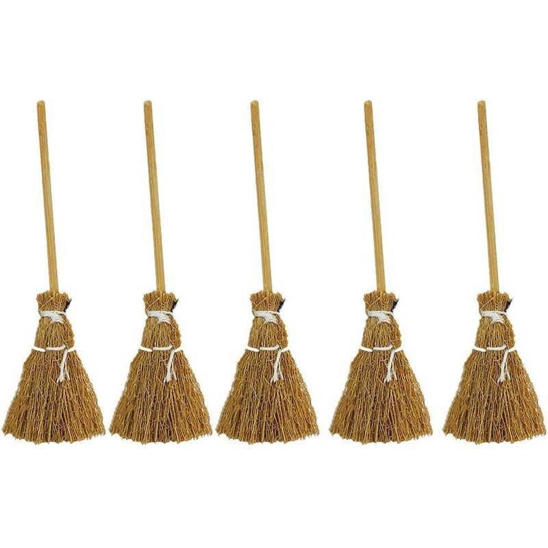 5 Pcs Brown Mini Witches Broomstick Broom Halloween Straw Craft