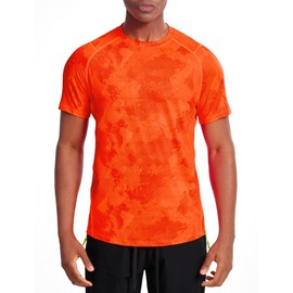 Athletic Shirts for Men Dry Fit Moisture Wicking Short Sleeve Lightweight(Neon Orange,Medium)