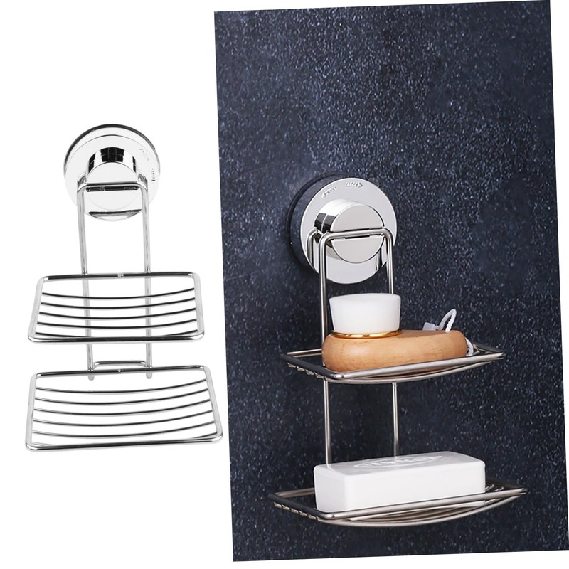 Gatuida Powerful Suction Cup Soap Holder Double Layer Stainless Steel