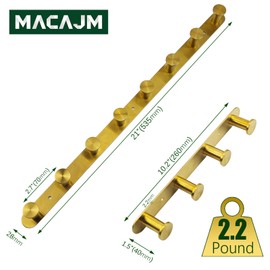 MACAJM Brushed Gold Wall Mounted Coat Rack, Stainless Steel (304) Heavy Duty Coat Hooks, Space Saving Entryway & Bathroom Organizer for Coats, Towels, Hats-3 Pack Set (2X 4-Hook & 1x 8-Hook Racks)