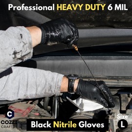 Cozzi Crafts Black Nitrile Gloves Large HEAVY DUTY 6 Mil Disposable Chemical Resistant for Cooking Food Safe Cleaning Tattoo, Latex Free