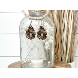 Twisted R Design Western Collage Wood Dangle Teardrop Print Earrings Jewelry