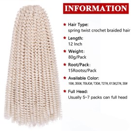 Xtrend 12 Inch 2 Packs Spring Twist Hair For Butterfly Faux Locks And Invisible Locs Short Crochet Braids Hair Synthetic Spring Curl Hair Extension For Women (White#)