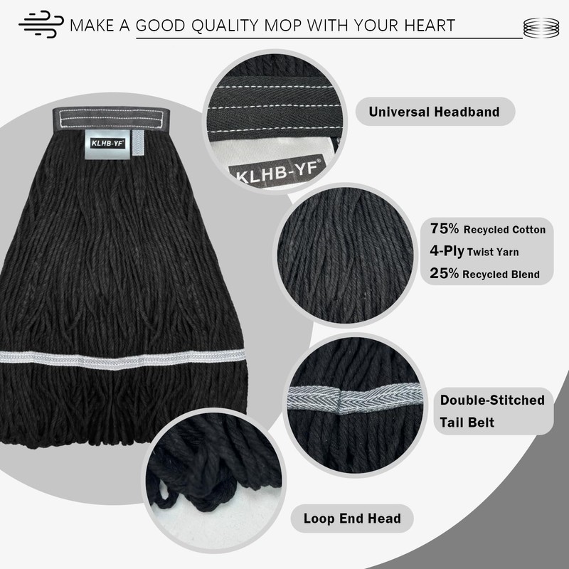 KLHB-YF 21 Oz Black Cotton Mop Head Replacement Heavy Duty