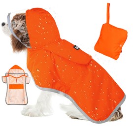SlowTon Dog Raincoat, Adjustable Dog Rain Jacket Clear Hooded Double Layer, Waterproof Poncho with Reflective Strip Straps and Storage Pocket for Small Medium Large Dogs Puppies(OR L)