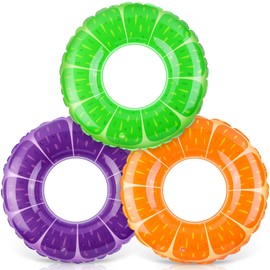 Elcoho 3-Pack Fruit-Themed Swim Rings with Orange/Grape/Lemon Designs Inflatable Pool Floats for Summer Outdoor Beach Party