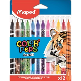 Maped 845403 Felt Tip Pens Colour'PEPS ANIMALS with Medium Tip with Animal Motifs - x12 Pens