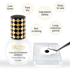 QUEWEL Eyelash Extension Glue 6ML Strong Black Lash Glue 1-2 Sec Quick Drying Professional Lash Extension Glue for Sensitive Retention 7-8 Weeks Eyelash Glue