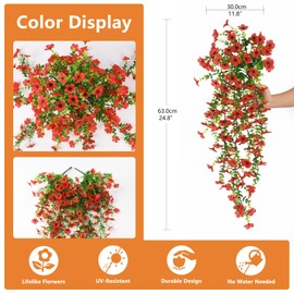 Hommyea Artificial Hanging Flowers for Outdoors, 2 Pcs Fake Hanging Plant Spring Summer Decor, UV Resistant No Fade Faux Flower for Front Door Porch Planter Patio Yard Garden(Red)