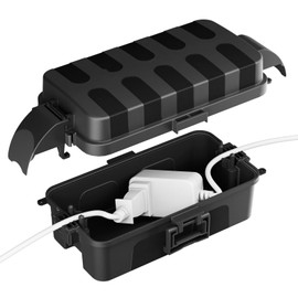 Flemoon IP55 External Electrical Box with Watertight Removable Roof, 8.3" x 4.1" x 3.7" Weather Resistant Extension Cord Cover, Easy Installation of Outdoor Plugs, Outlets, String Lights, Black