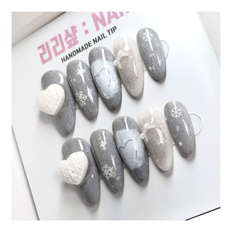 Winter handmade nail tips - Oval / 폭닥폭닥 겨울 수제네일팁