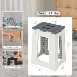 Foldable Bath Shower Safety Chair Seat, 17.7" High Anti-Slip Bench Bath tub Stool for Elderly or Seniors (ShowerChair Grey)