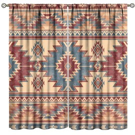 Aztec Blackout Curtains Rustic Western Native American Aztec Style Print Pattern Window Drapes 2 Panel Rod Pocket Curtain for Kitchen Bedroom Living Room Decor31.5 W X 72" L