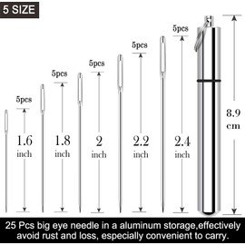 KYUEWRT 25 Large Eye Embroidery Needles-5 Sizes Big Eye Hand Sewing Needles in Aluminum Storage Tube