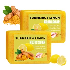 2 Stück Kojic Acid Turmeric Lemon Soap, Kurkuma Kojisäure Seife zum Entfernen dunkler Flecken von Gesicht und Körper, Turmeric And Kojic Acid Soap, Glow Zitrone Seife - Reinigung, Feuchtigkeit