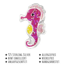 Monkimau Girls' Earrings Seahorse Stud Earrings Made of 925 Sterling Silver, Sterling Silver, silver