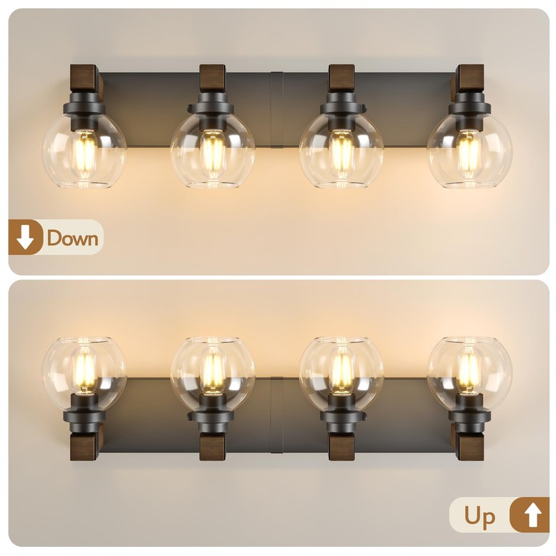 Farmhouse Bathroom Vanity Light Fixtures, 4-Light Wood Bathroom Light Fixtures