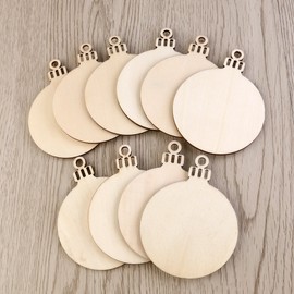 LEORX 10pcs Round Wooden Baubles Christmas Tree Decorations Hanging Decorations Gift Tags Shapes