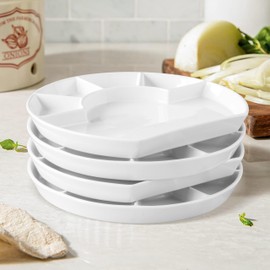 Cinf Divided Compartment Ceramic Plate Set of 4 Sauce Dishes Plates Serving Saucers Bowl More Food Space Quadrant Shaped Dinner Salad Pigment Tray Snack