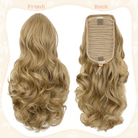 Felendy Ponytail Extension, 15" Drawstring Ponytail Hair Extensions Curly Wavy Clip in Pony Tails Cute Synthetic Hairpiece for Women Daily Use Ash Blonde