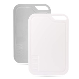 Set of 2 Kitchen Cutting Boards, Plastic Chopping Board - Garlic grind point, Juice Grooves - BPA-Free, Non-Porous, Dishwasher Safe - Size: 13.6”8.8”- Multiple colors (Gray, White)