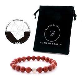 BERGERLIN Genuine Natural Stone Bracelet with 925 Sterling Silver Beads and 8 mm Natural Stone Beads - With Certificate of Authenticity, Stone