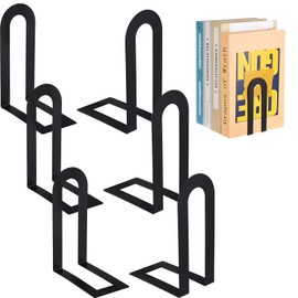 Chunful 3 Pairs Modern Metal Book Ends for Shelves Decorative Small Black Bookends Book Shelf Organizer Minimalist Design Stopper to Hold Books for Home Office