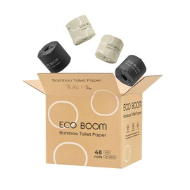 ECO BOOM Unbleached Bamboo Toilet Paper, 48 Mega Rolls, 100% Tree-Free 3-Ply, Plastic-Free Packaging, 360 Sheets | PFAS Free, BPA Free, Septic Safe & FSC Certified