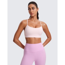 CRZ YOGA CRZ YOGA Butterluxe Womens Y Back Sports Bra - Padded Racerback Low Impact Spaghetti Thin Strap Workout Yoga Top Strawberry Pink X-Large