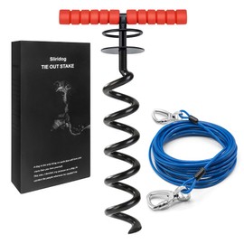 Sliridog Heavy Duty 30FT Dog Tie Out Cable and Stake for Large Dogs, Dog Tie Out Stake and Cable Anchor for Dogs Up to 200 lbs,for Yard, Beach, Outdoor (Large, Black)