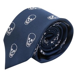 King & Priory Navy Blue Embroidered Skull Tie