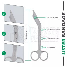 DawnProMed 5 Pcs Lister Bandage Scissors 5.5" with Pocket Clip Paramedic Nursing Tools G.G