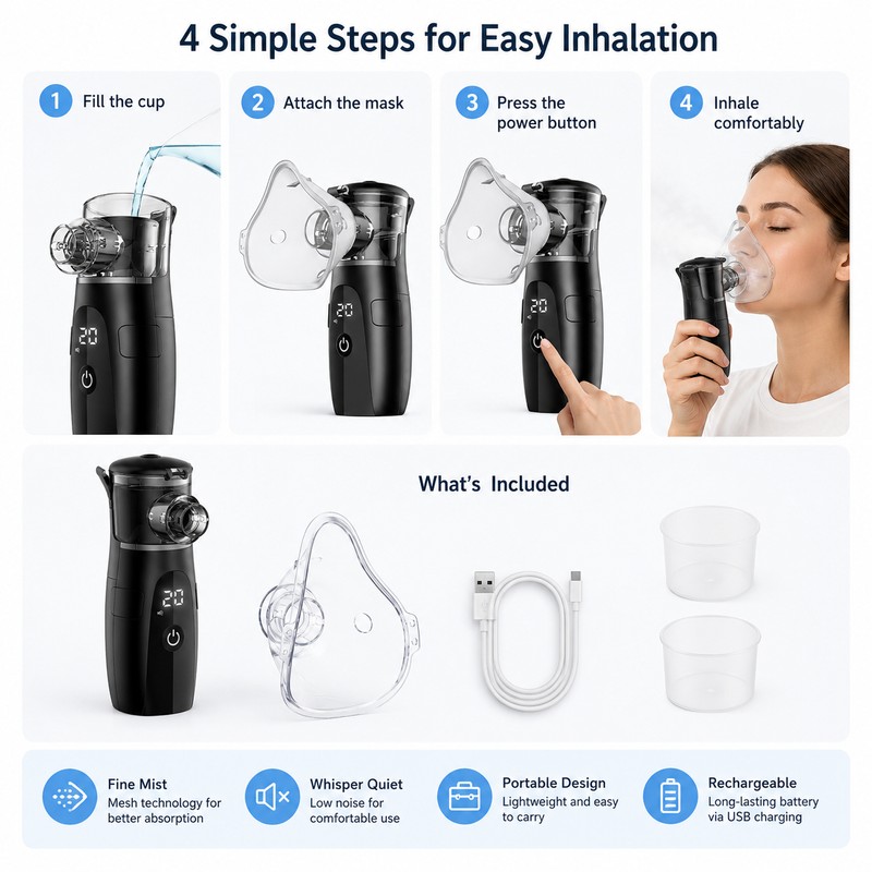 Portable Mesh Nebulizer-Style Mist Device with LED Display – Quiet