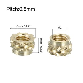 sourcing map Knurled Insert Nuts, 100pcs M3 x 3mm L x 5mm OD 3D Printing Brass Nuts Female Threaded Inserts Brass Heat Set Insert Embedment Nuts